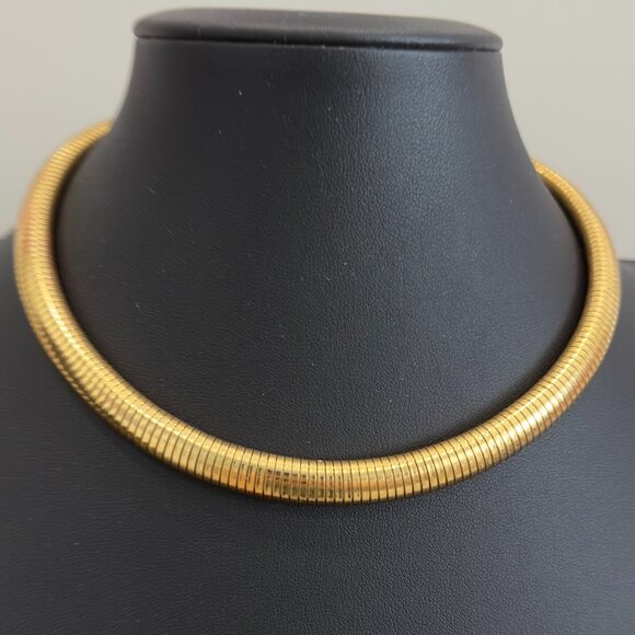 Vintage Gold tone Wide Chunky Metal Collar Choker Omega Chain Necklace - Picture 1 of 4